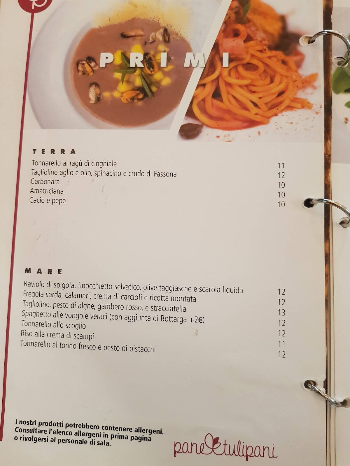 Menu di Pane e Tulipani 