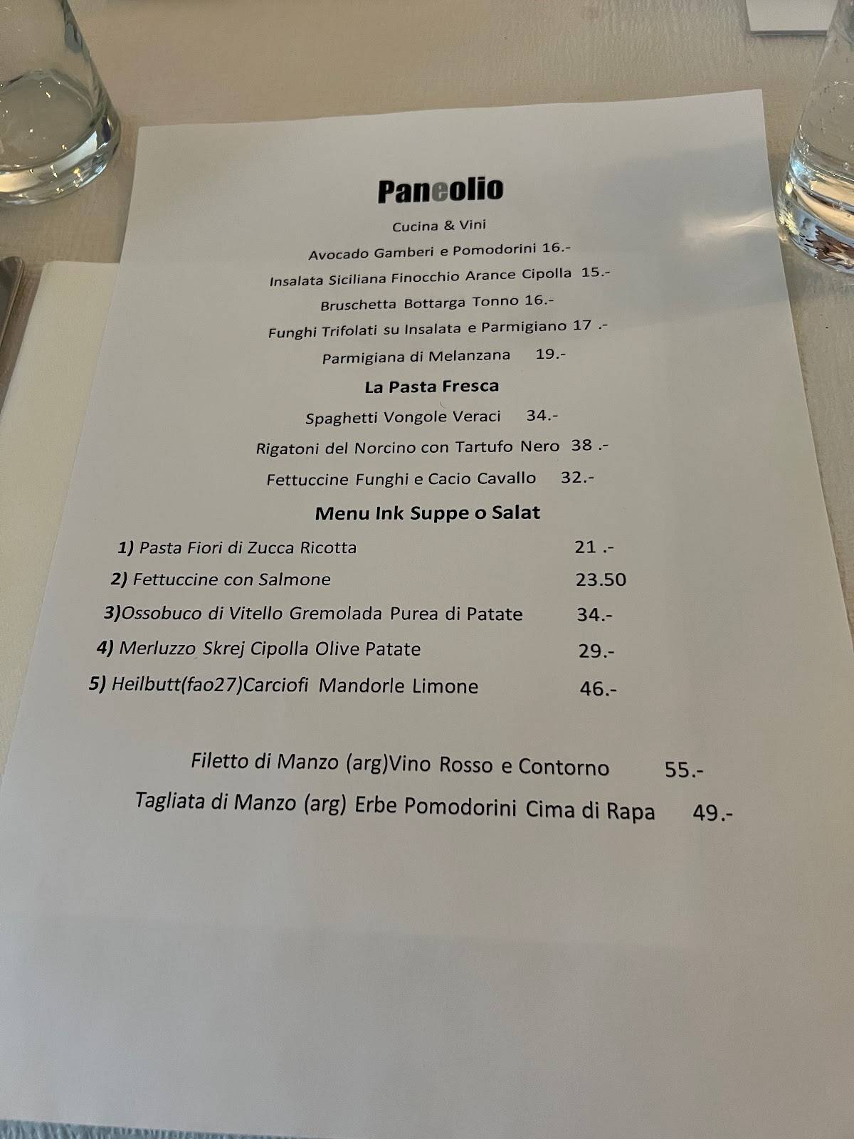 Menu di Paneolio 