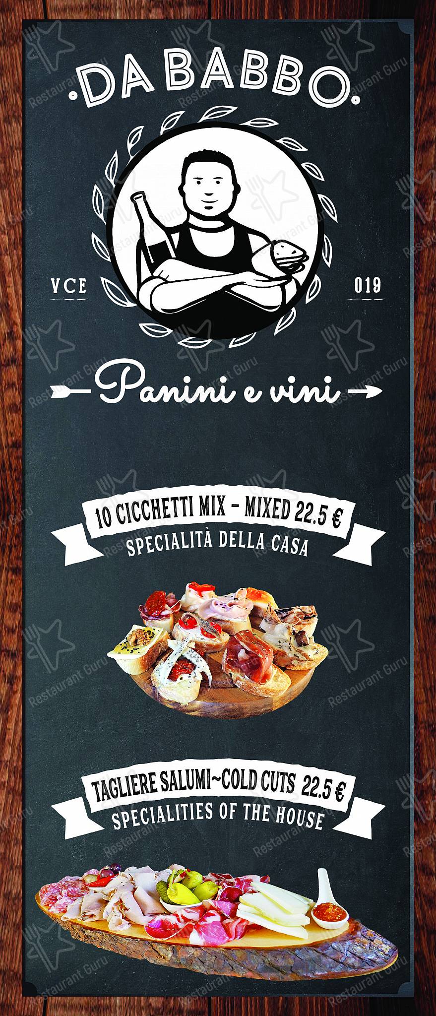 Menu di Panini e Vini da Babbo 