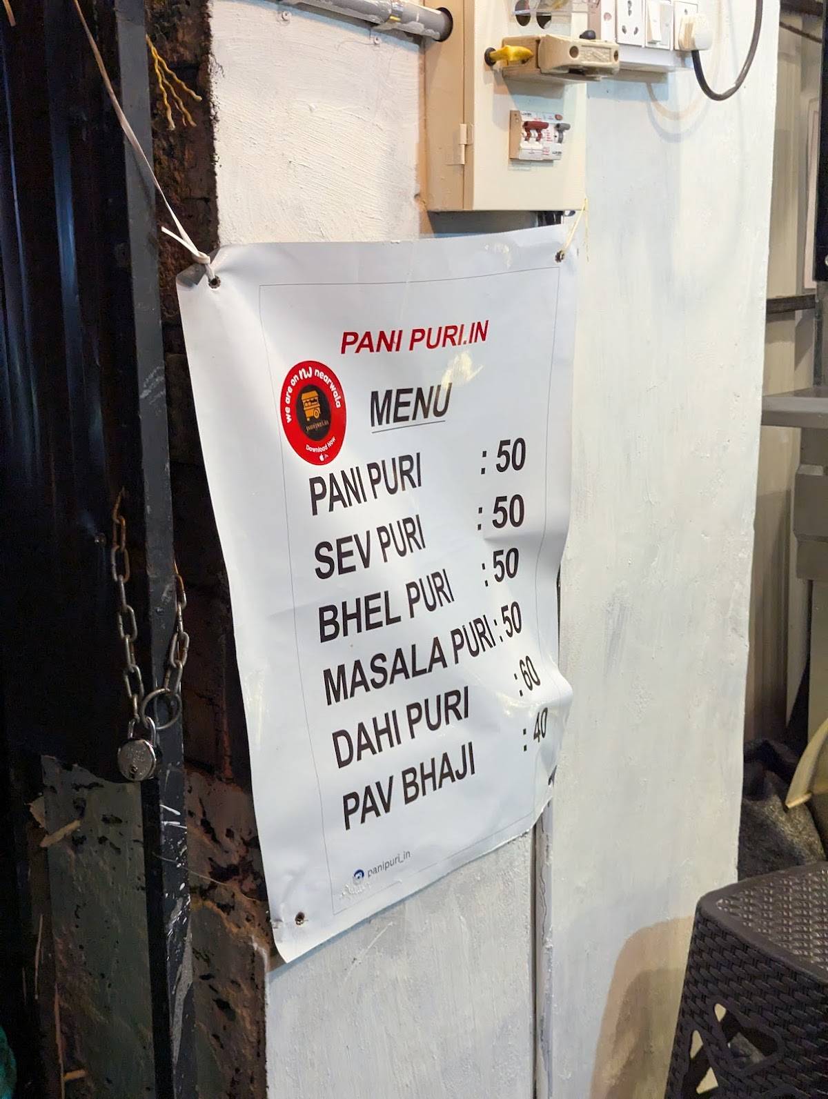 Panipuri menu