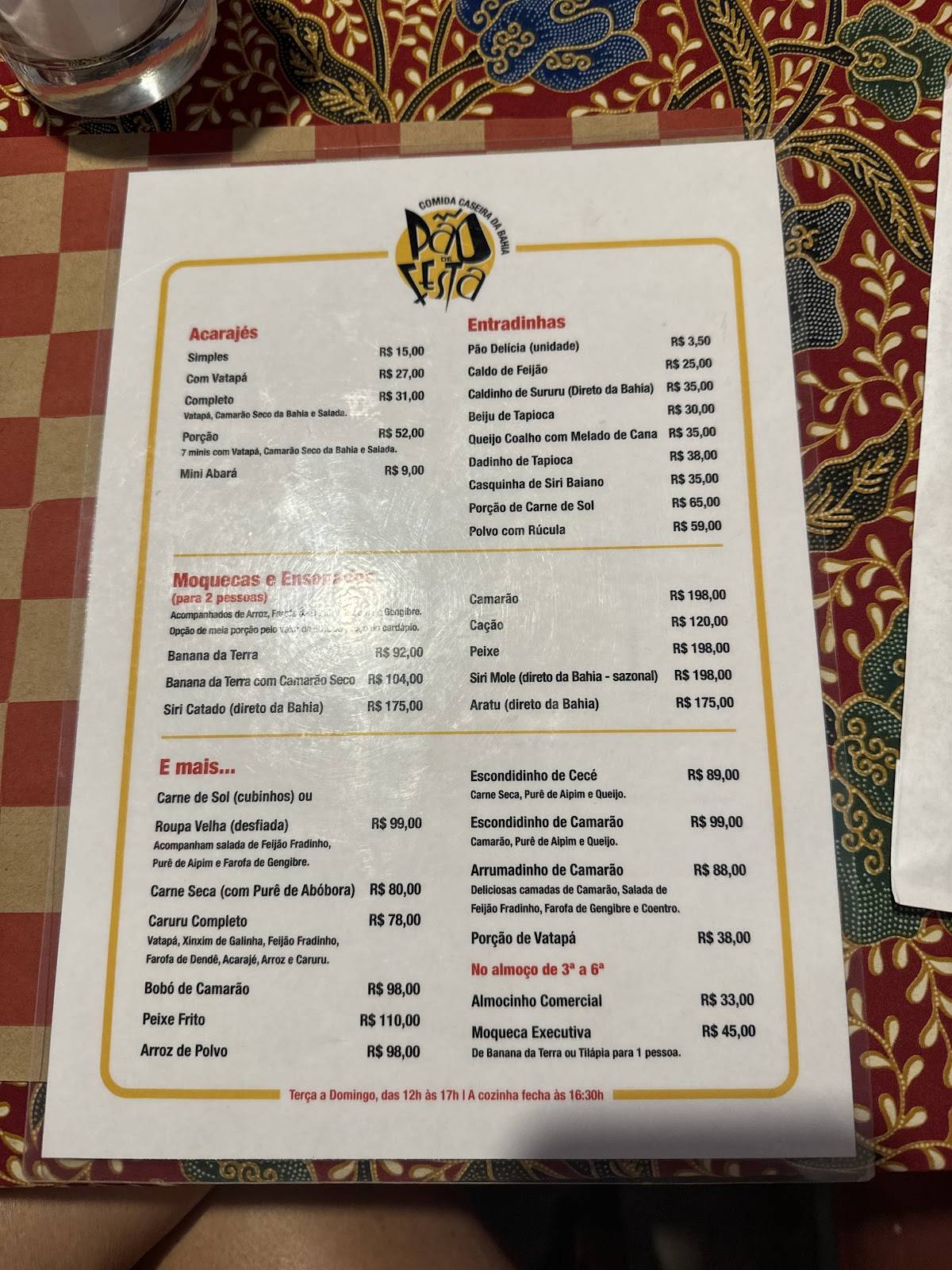 Pão de Festa cardápio