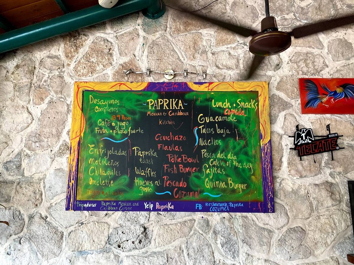 Menu at Paprika Mexican & Caribbean kitchen restaurant, San Miguel de