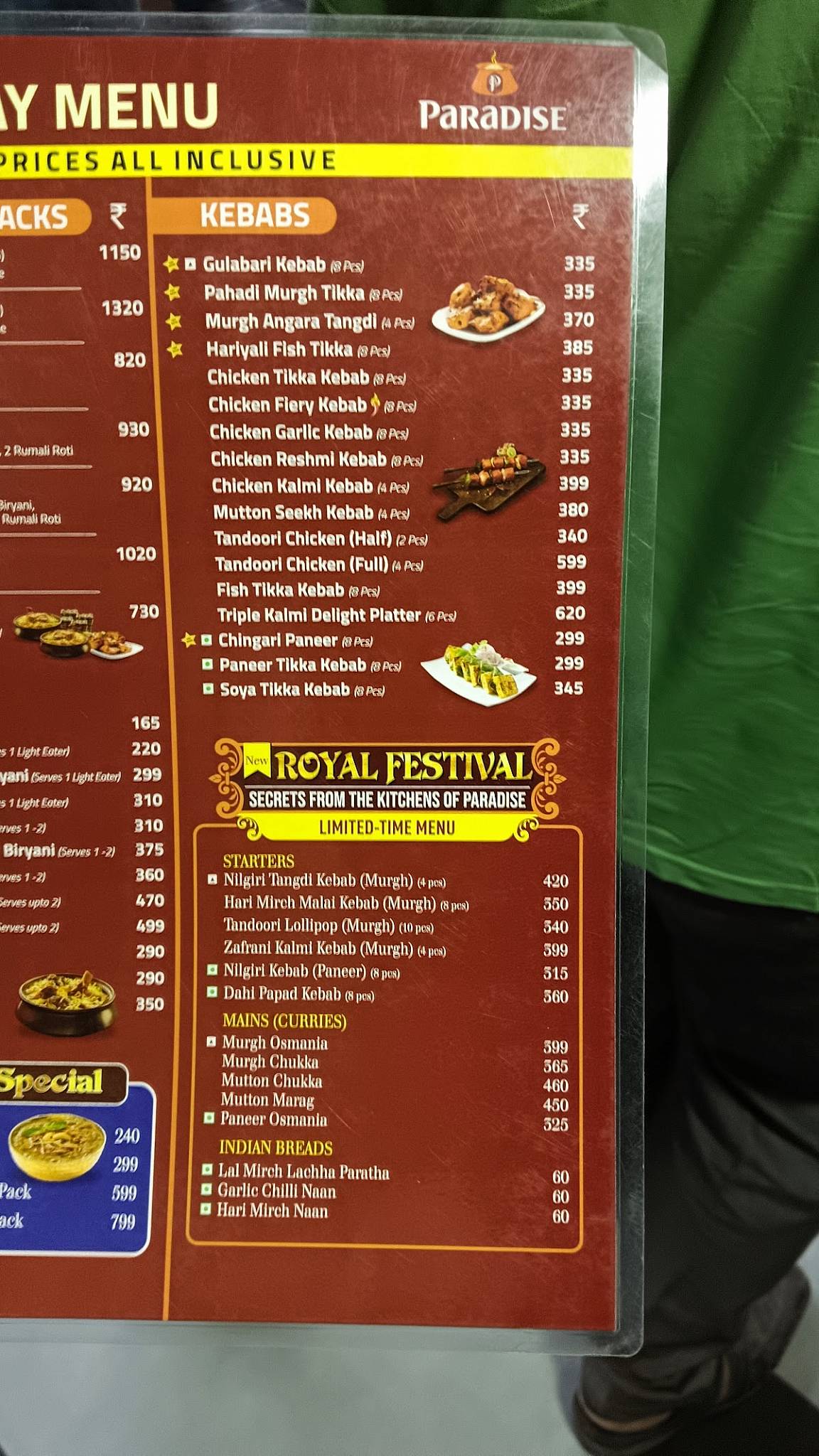 Paradise Biryani Begumpet menu