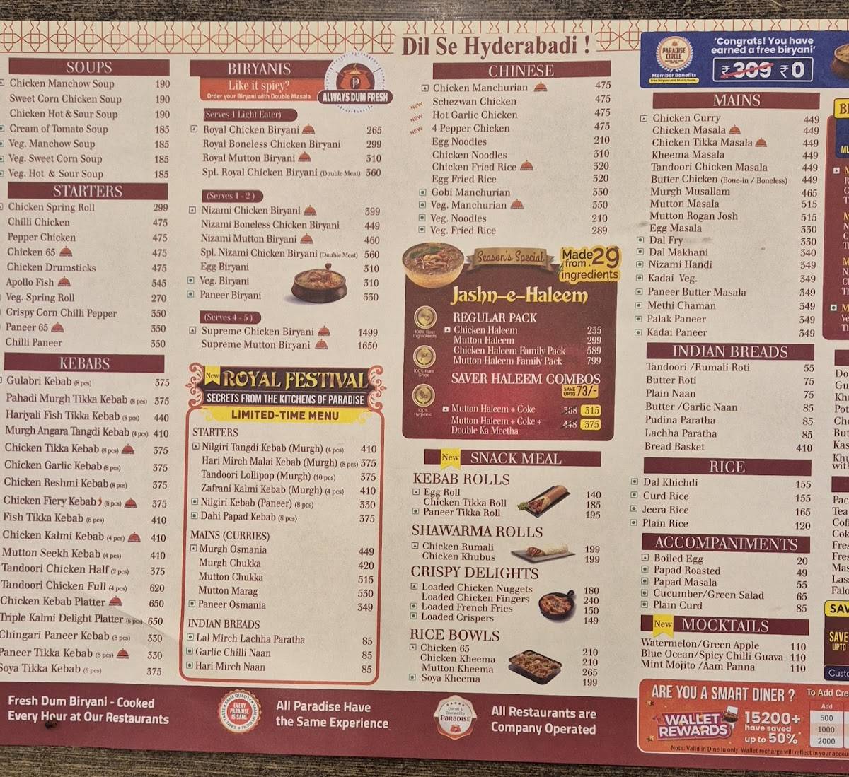 Paradise Biryani Gachibowli menu