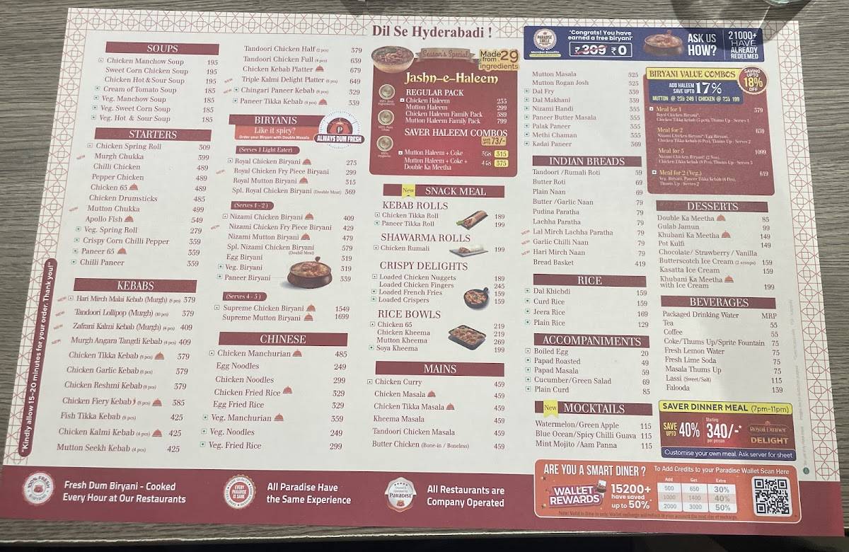 Paradise Biryani Gachibowli menu