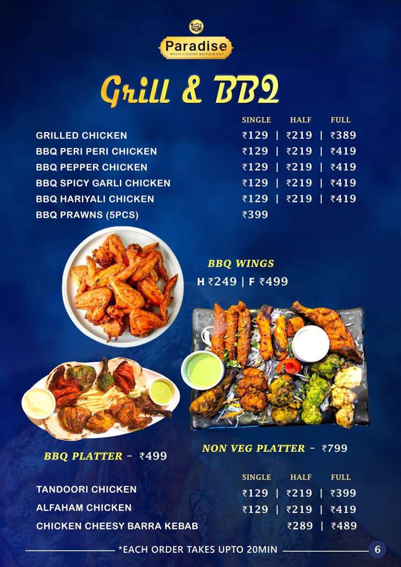 Paradise Multi Cuisine Restaurant - Best Biriyani menu