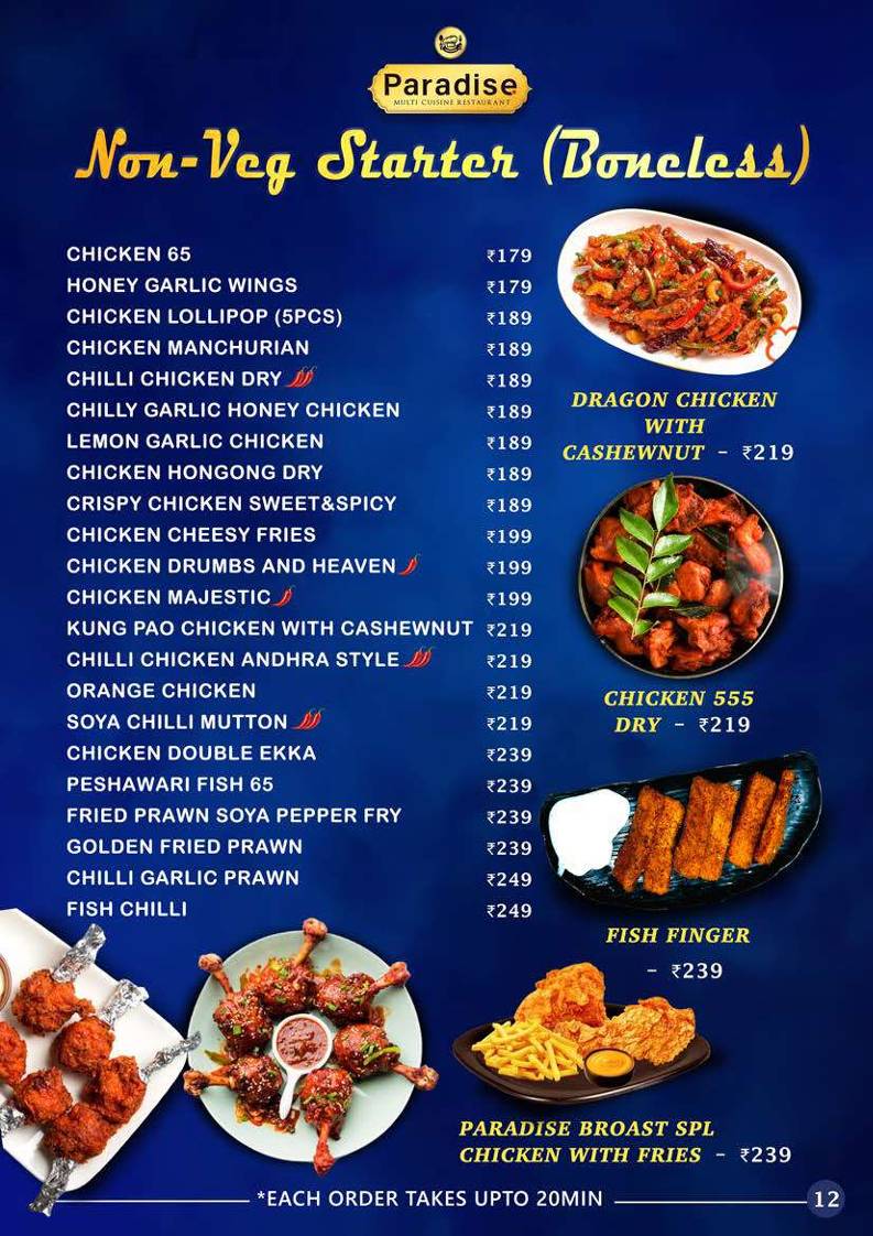 Paradise Multi Cuisine Restaurant - Best Biriyani menu