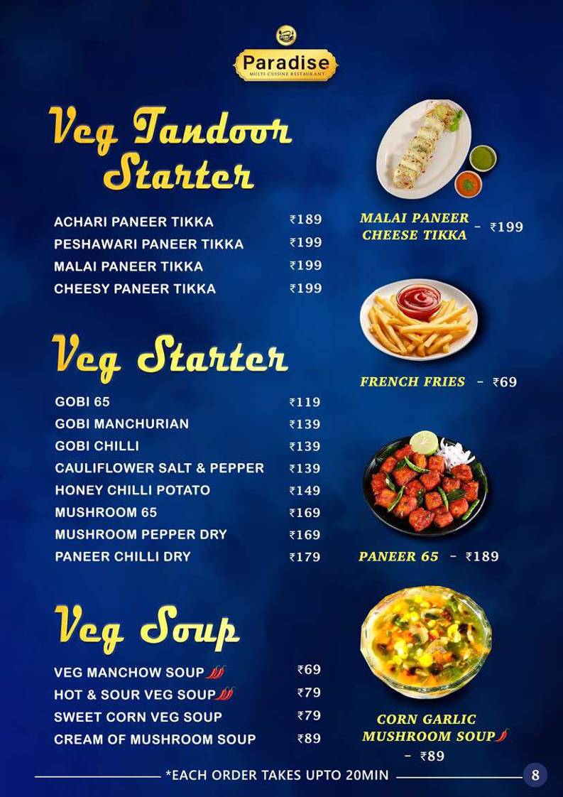 Paradise Multi Cuisine Restaurant - Best Biriyani menu