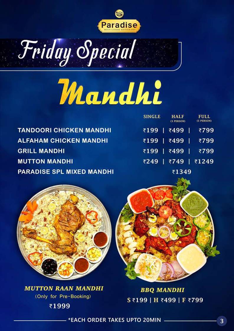 Paradise Multi Cuisine Restaurant - Best Biriyani menu