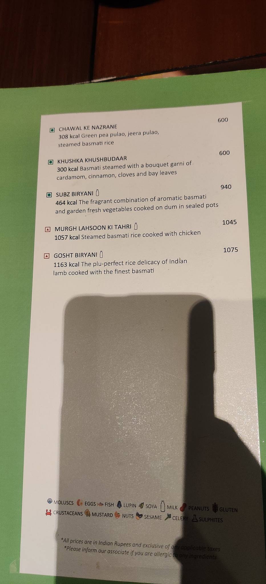 Paranda menu