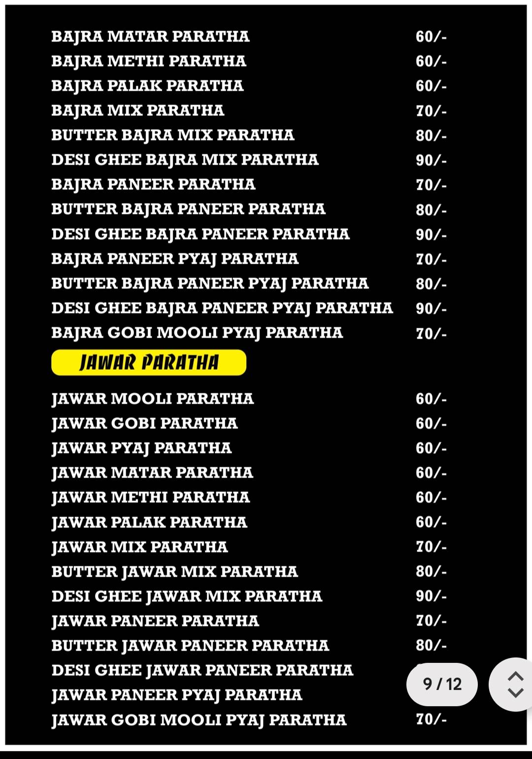 Paratha Junction menu