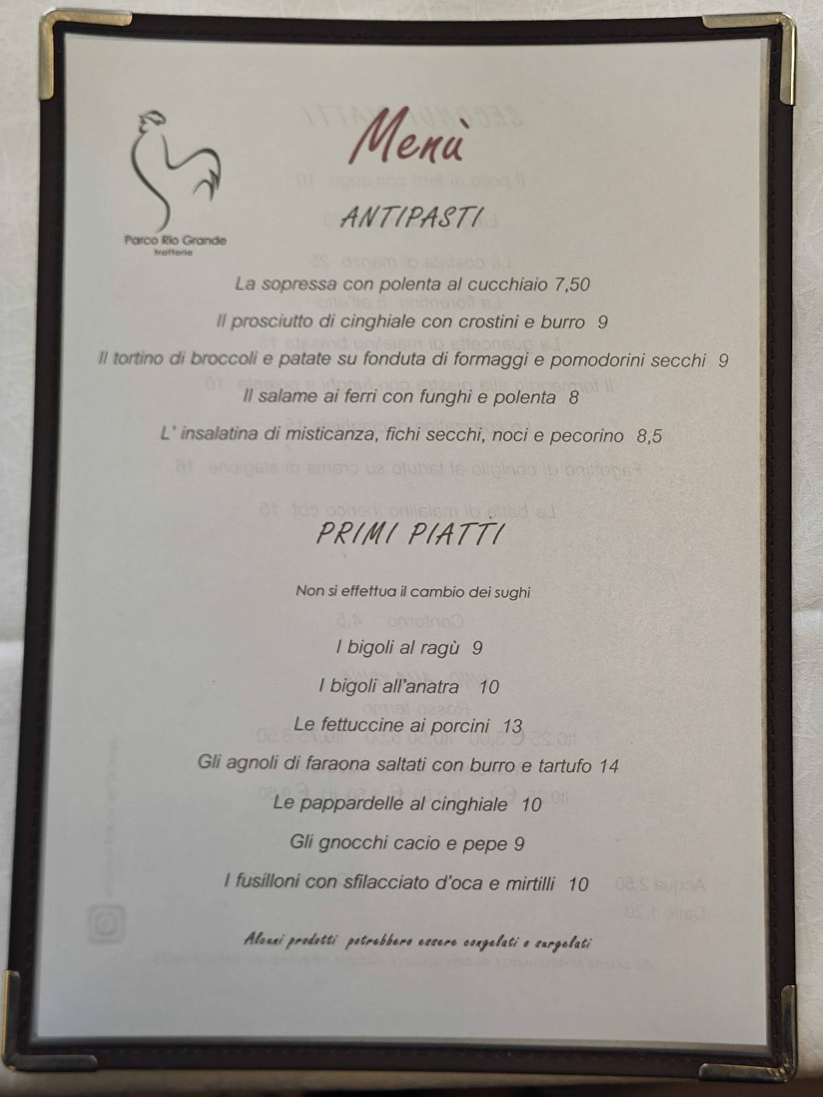 Menu di Parco Rio Grande 
