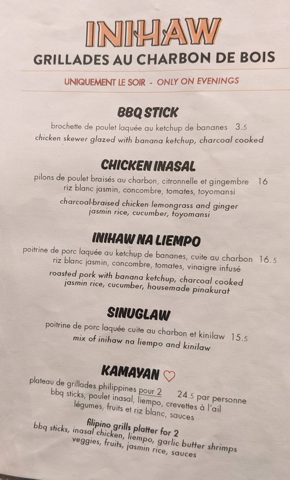 Menu de BOBI - Filipino Food