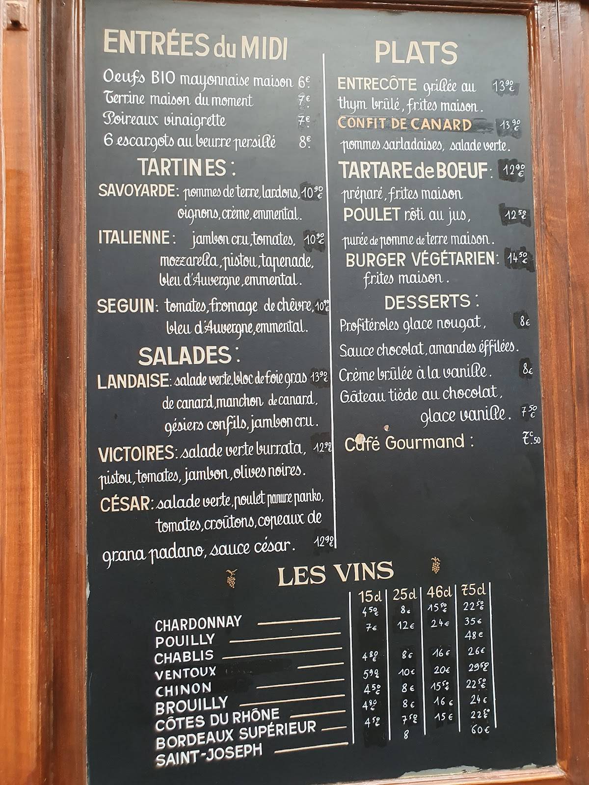 Menu de Bistrot Victoires