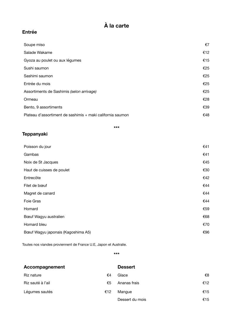 Menu de Inagiku