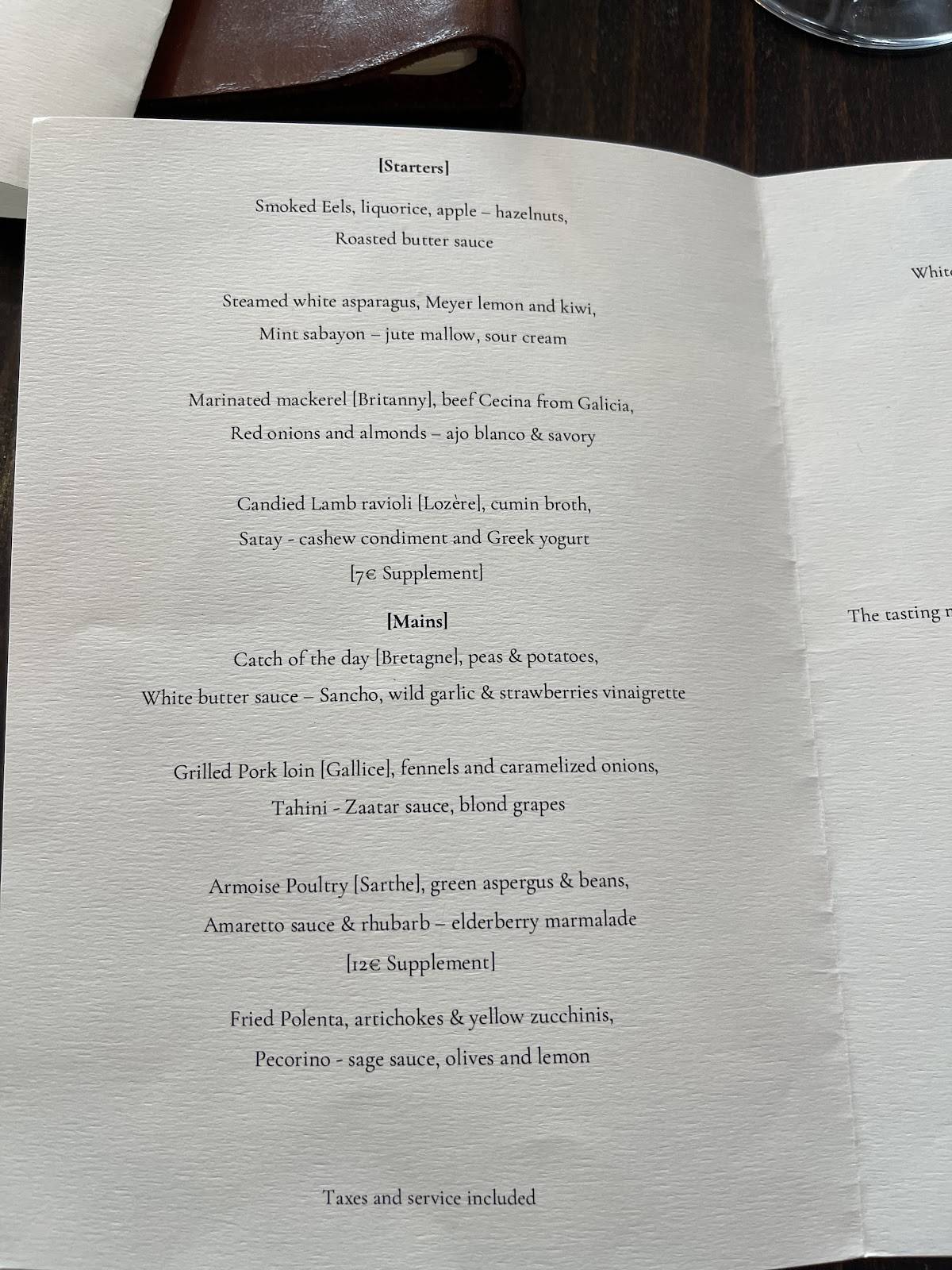 Menu de Restaurant Eels
