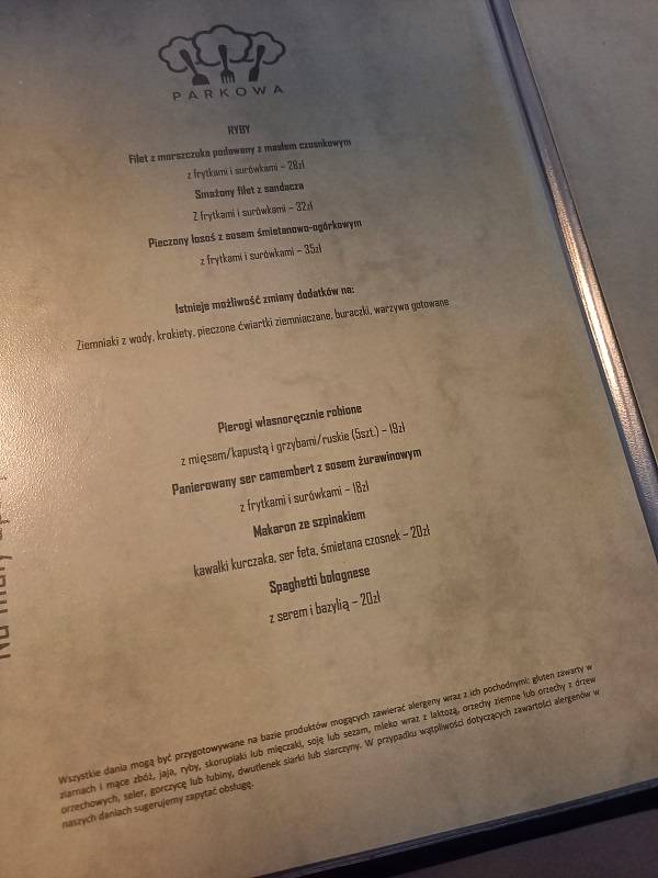 Menu at Parkowa Restaurant, Znin