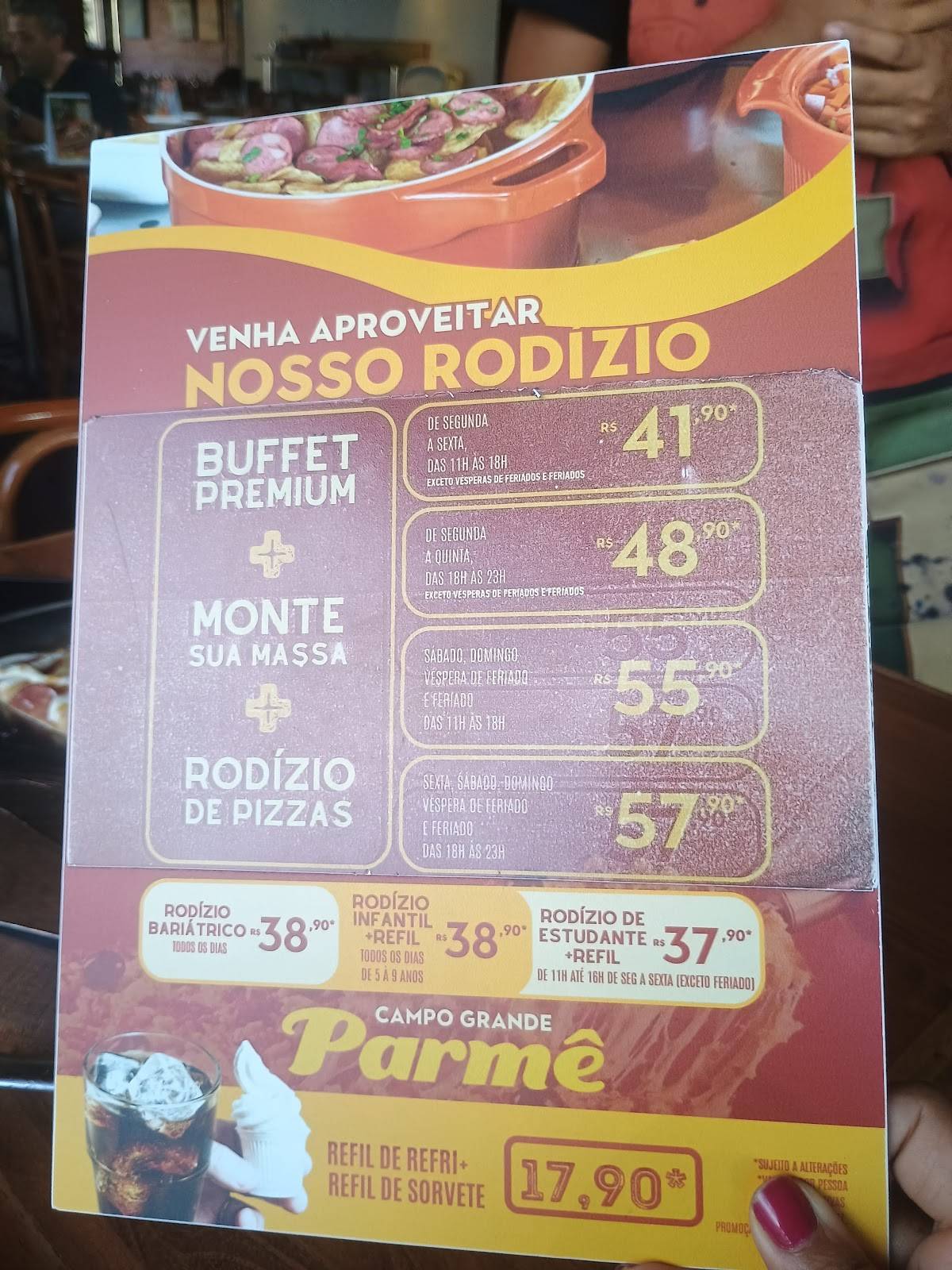Parmê cardápio