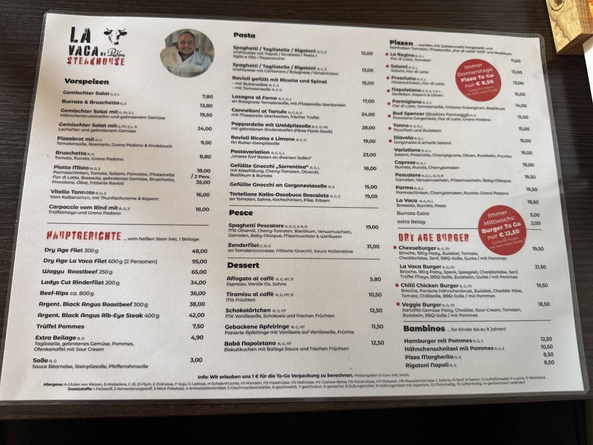 Menu de PastaKönig La Vaca