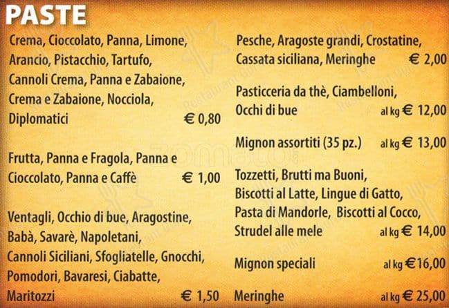 Menu di Pasticceria Cecere 