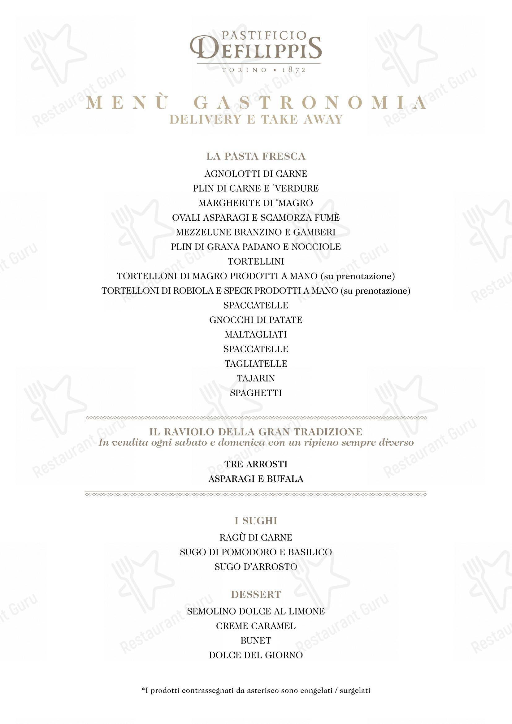 Pastificio Defilippis in Torino - Menu bar