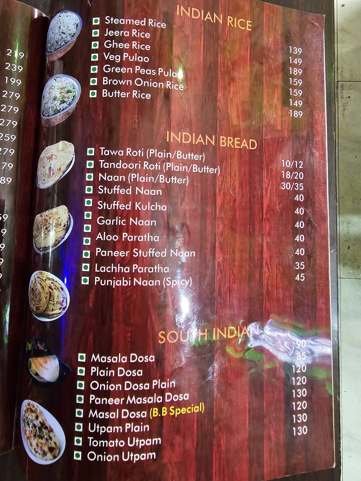 Basant bahar family restaurant menu