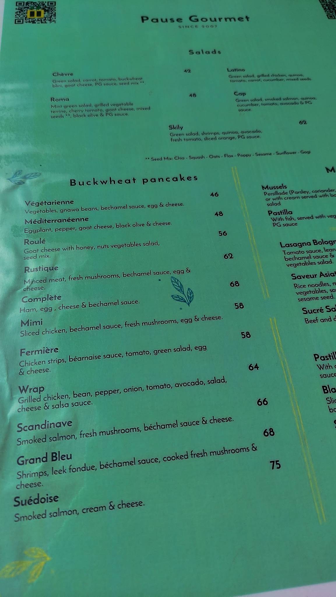 Menu de Pause Gourmet