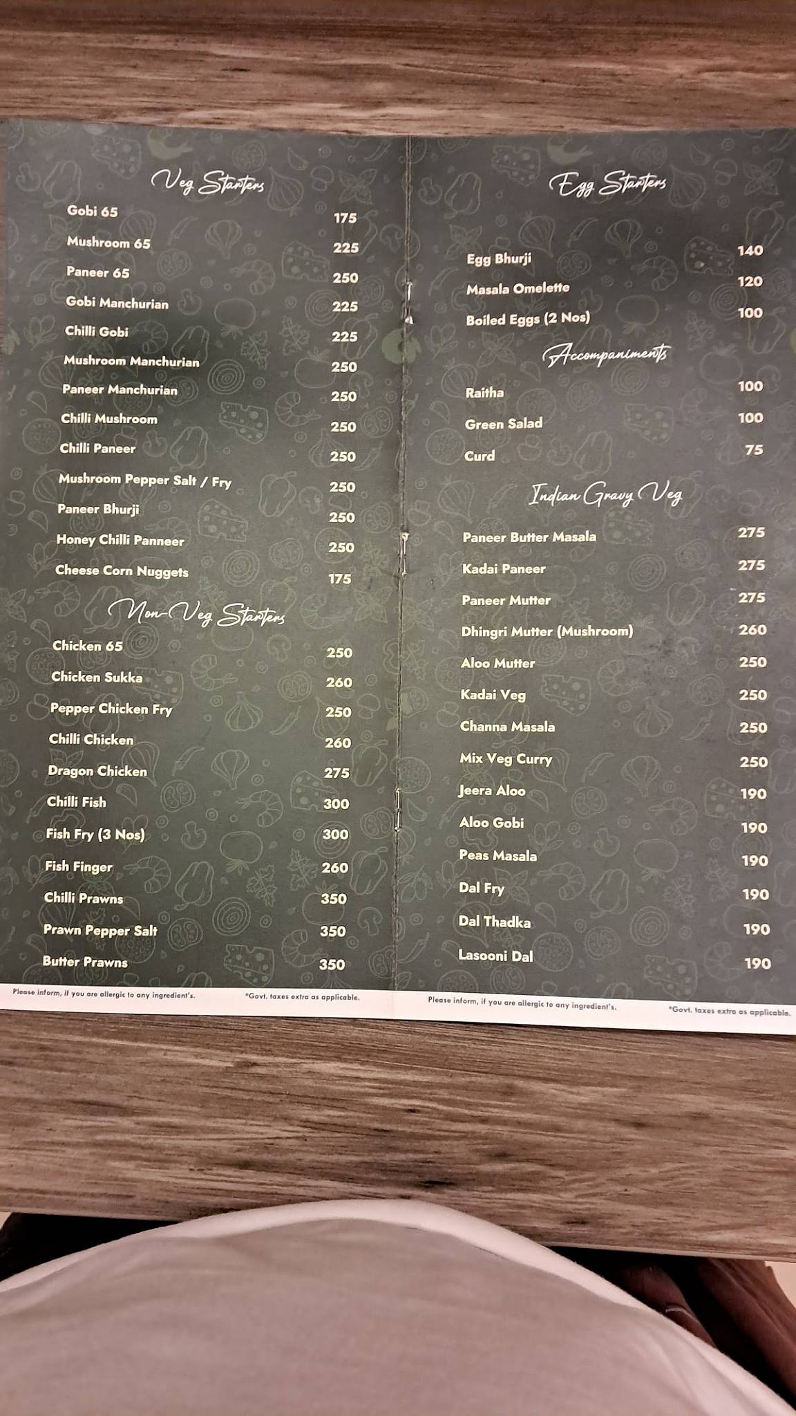 Pavilion Restaurant menu