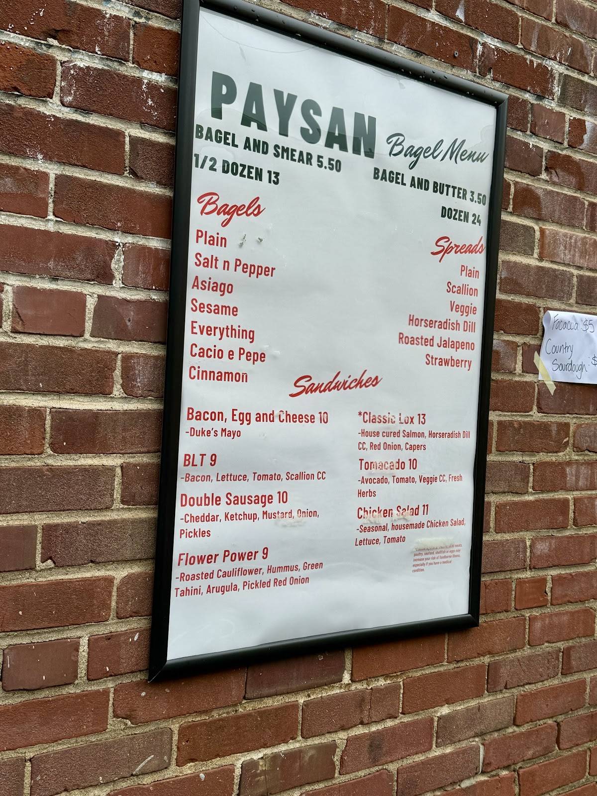 Menu at Paysan Bread & Bagels, Knoxville