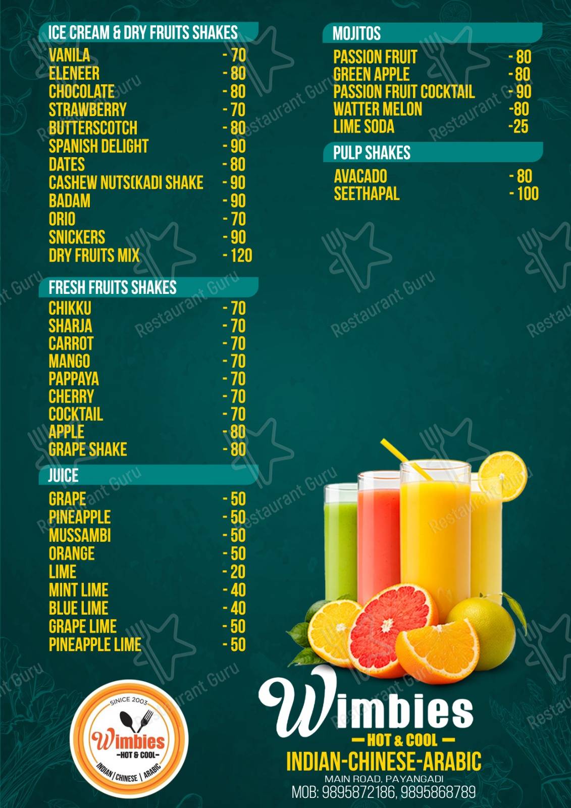 Wimbies Restaurant & Fried Chicken menu - meals and drinks