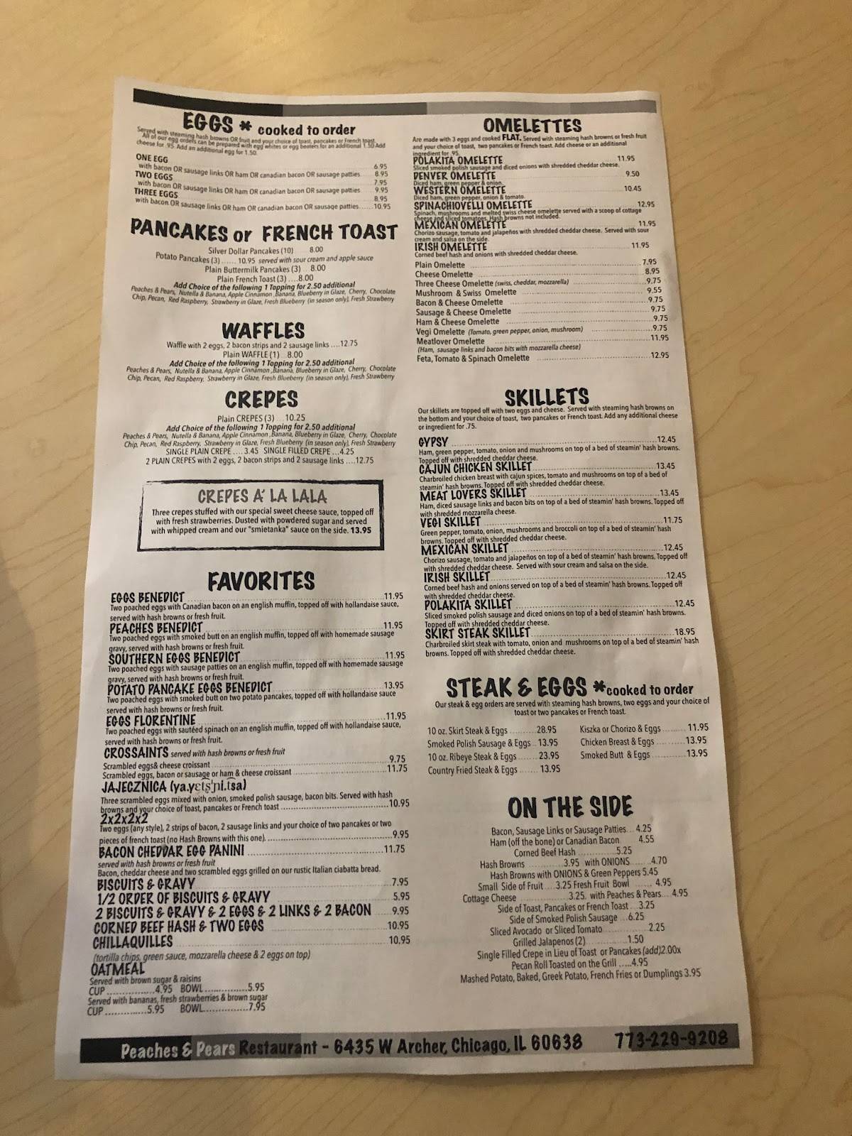 Menu at Peaches & Pears Restaurant, Chicago