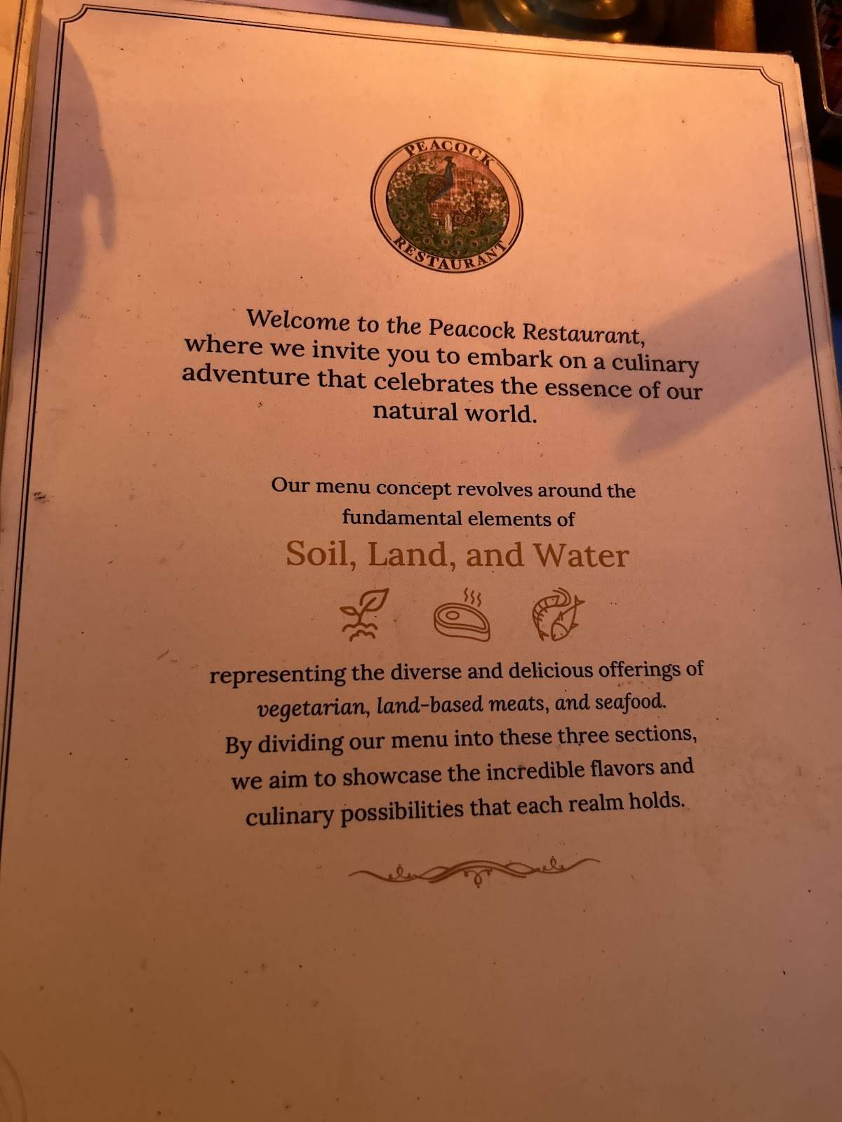 Peacock Restaurant menu