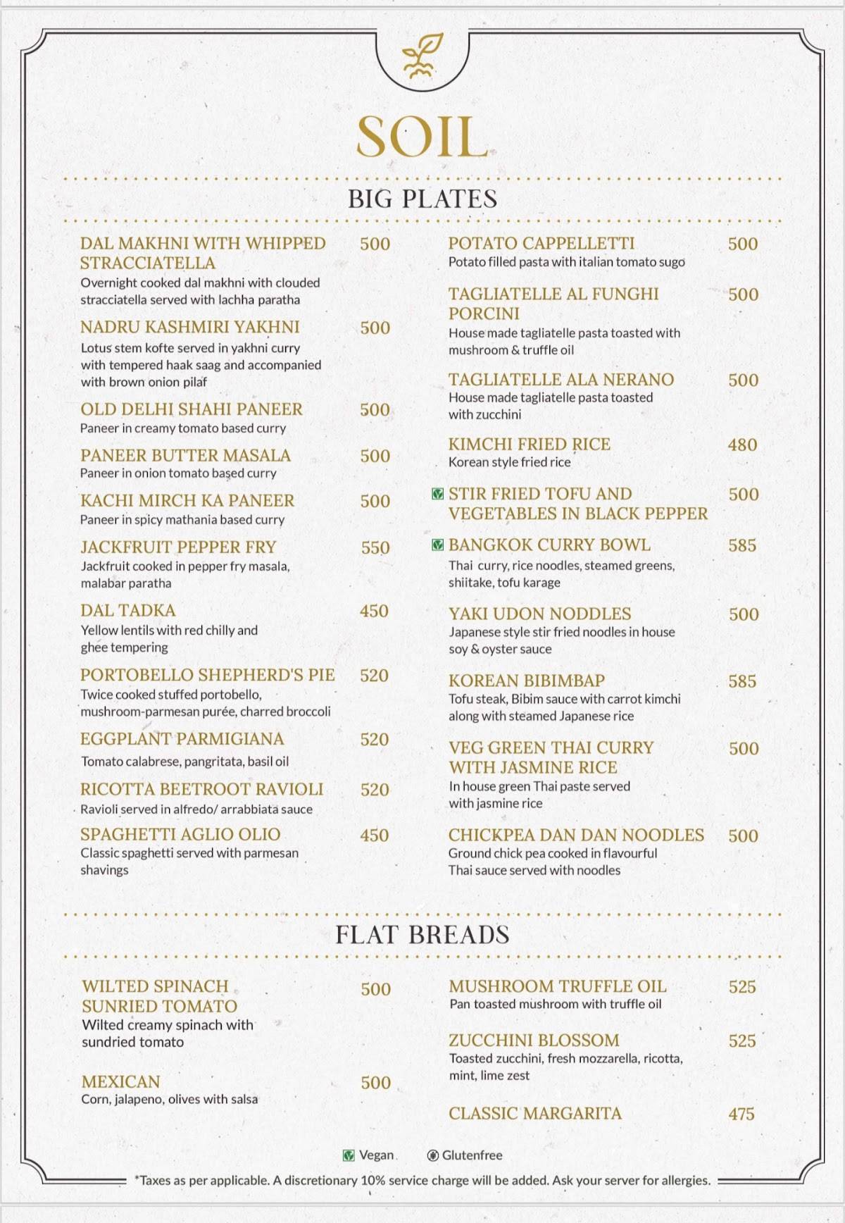 Peacock Restaurant menu