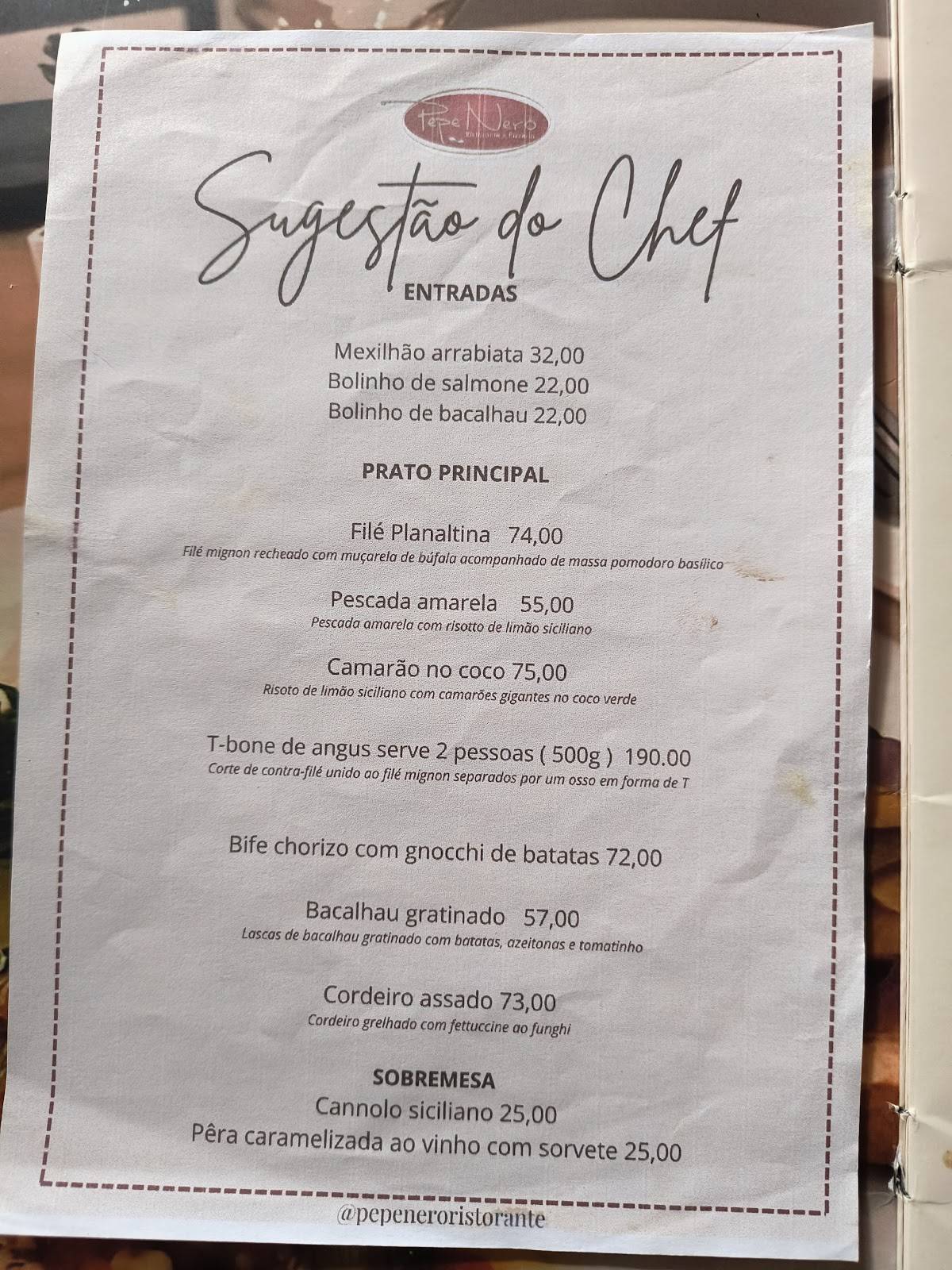 Pepe Nero cardápio