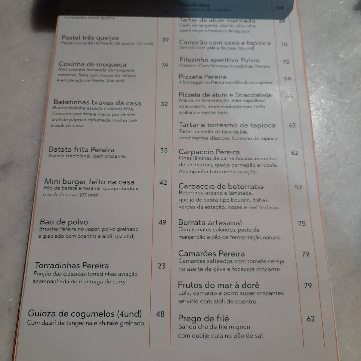 Pereira Restaurante cardápio