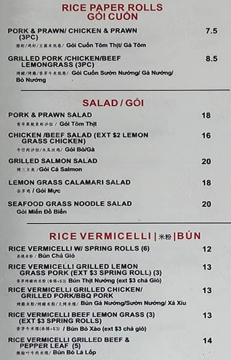 Pho Tau Bay menu