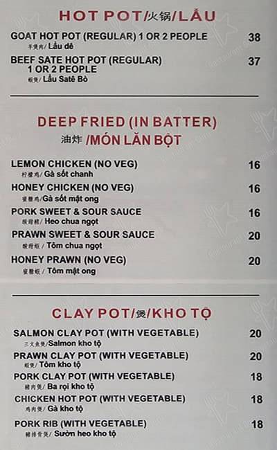 Pho Tau Bay menu