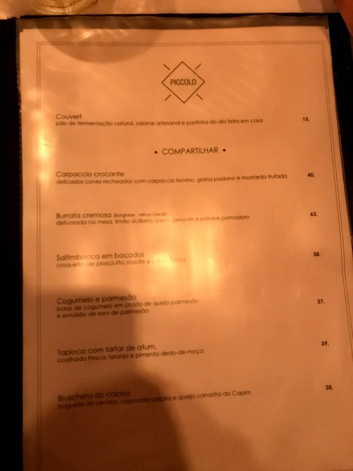 Piccolo Restaurante cardápio