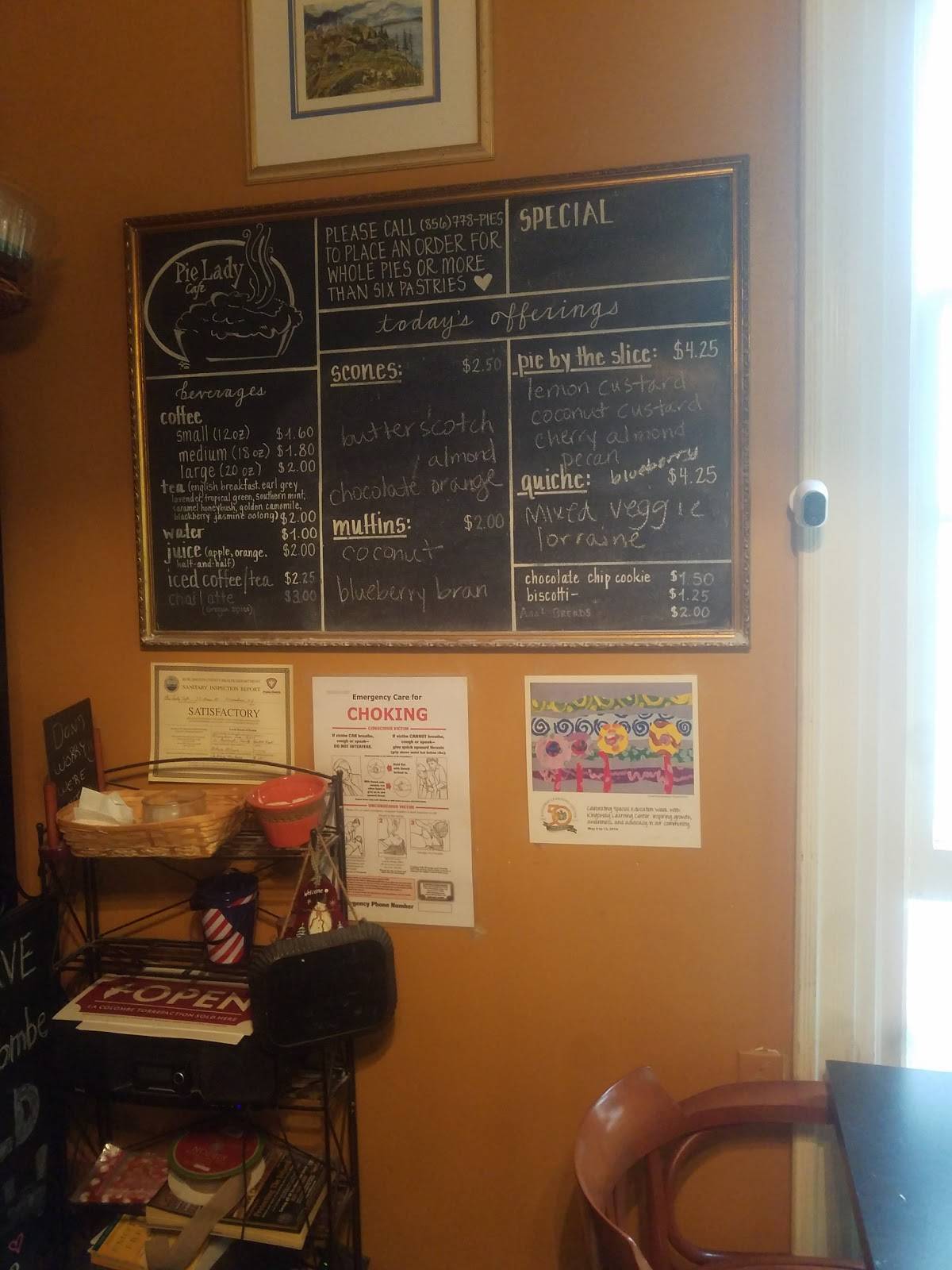 Menu at Pie Lady Cafe, Moorestown