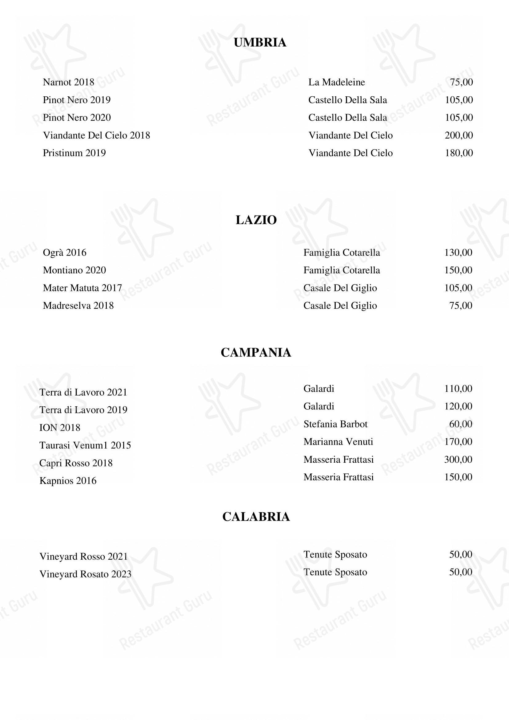 Menu bar per Pipero Roma ristorante