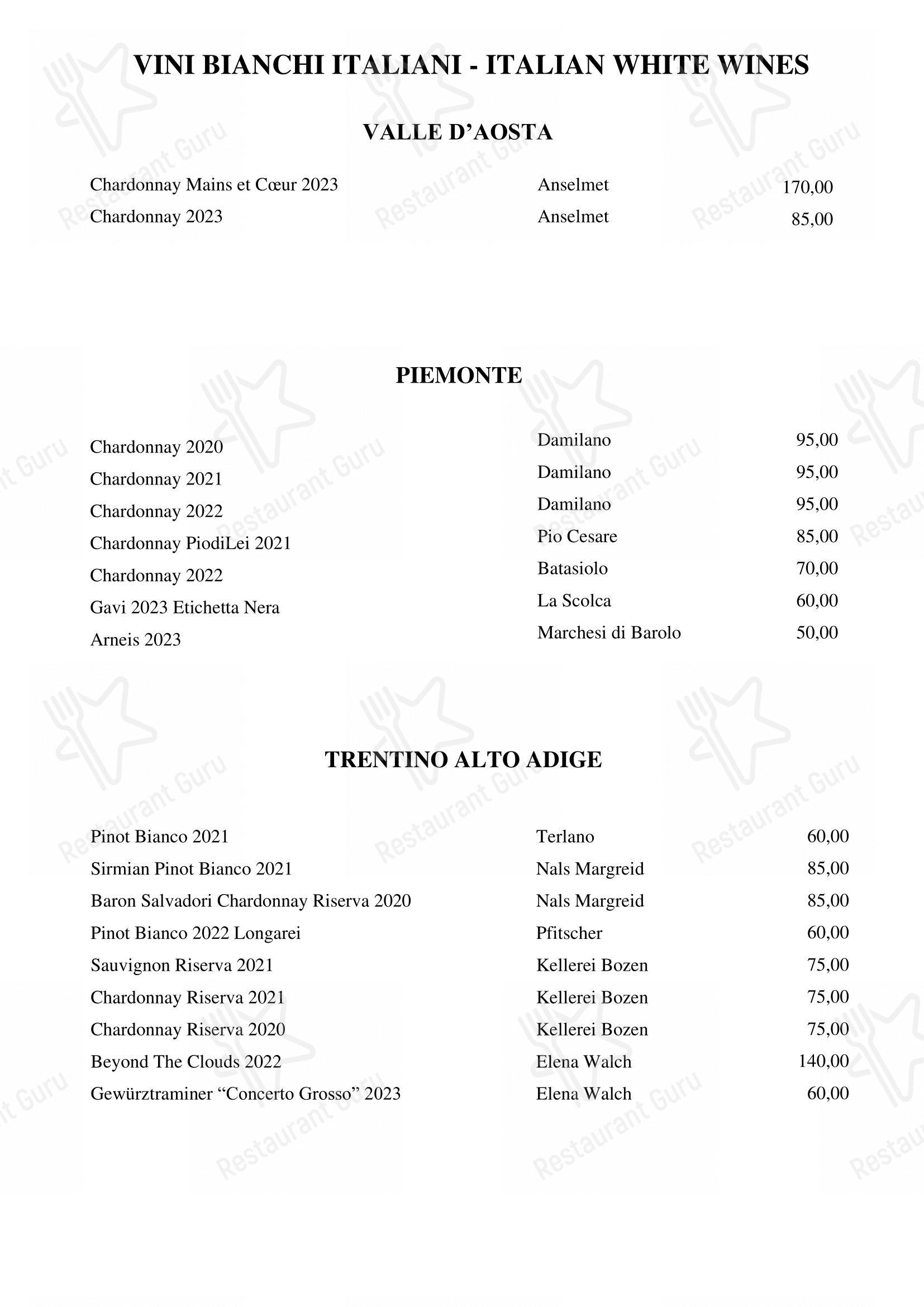 Menu bar per Pipero Roma ristorante