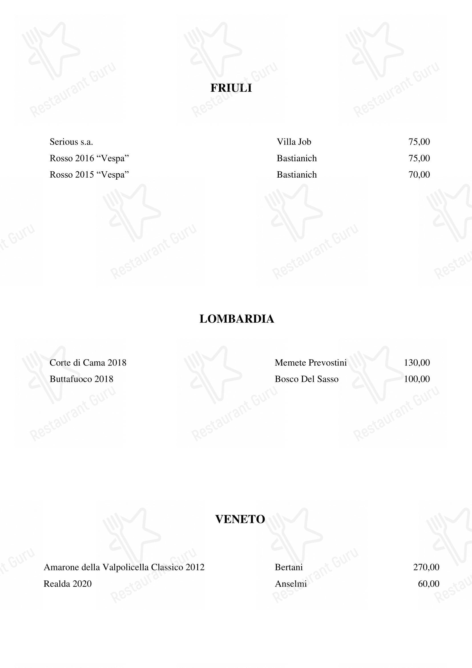 Menu bar per Pipero Roma ristorante