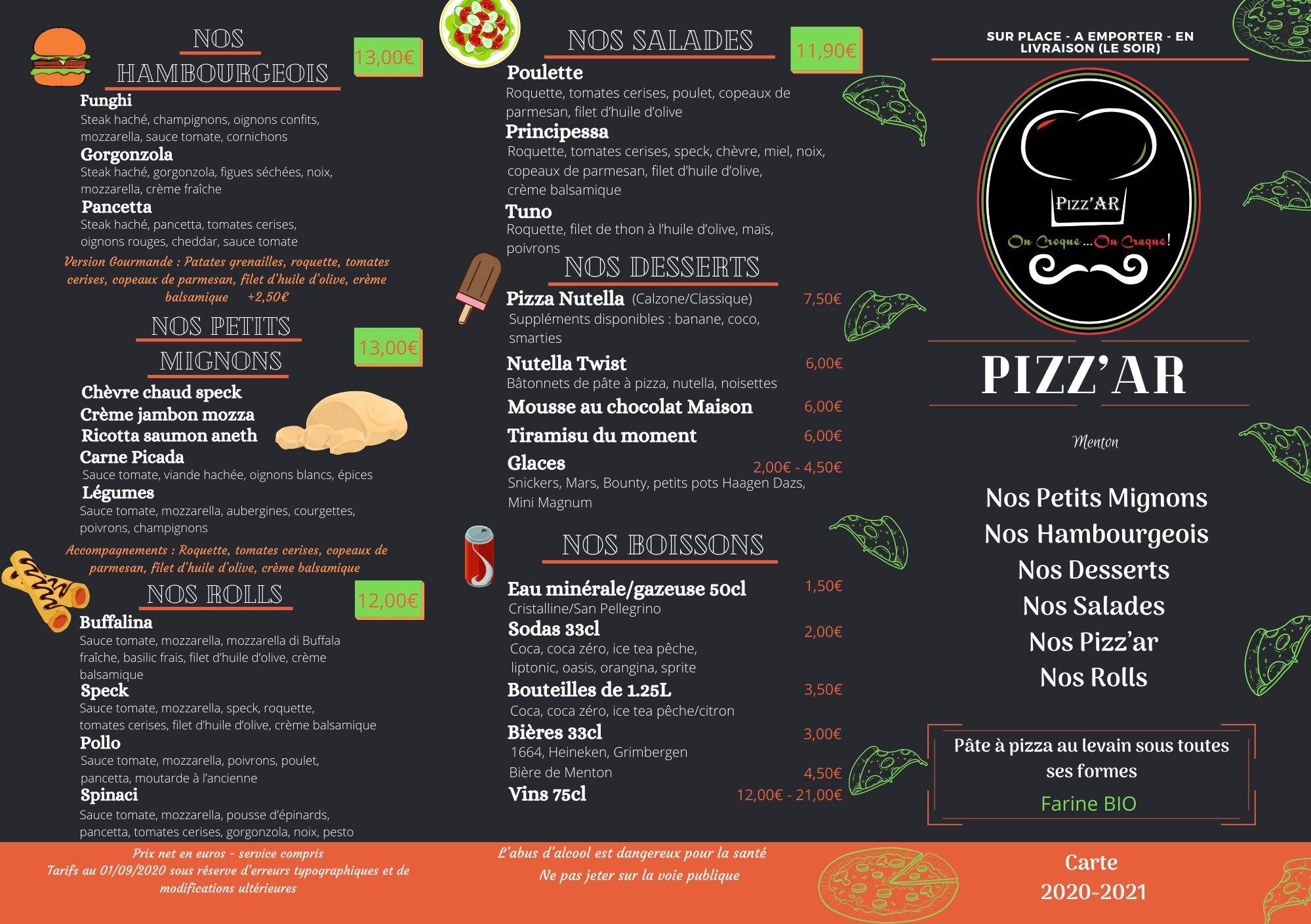 Menu de Pizz'Ar