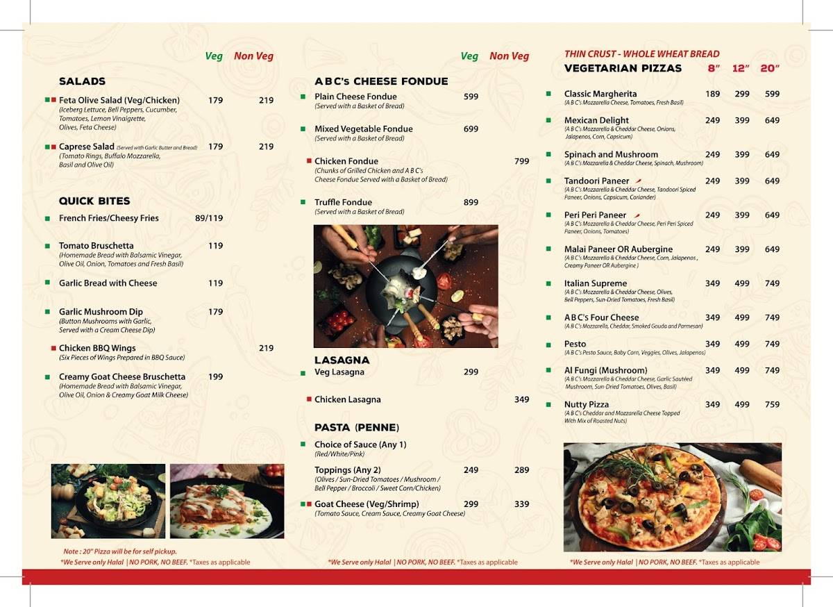 Pizza Cafe (ABC Farms) menu