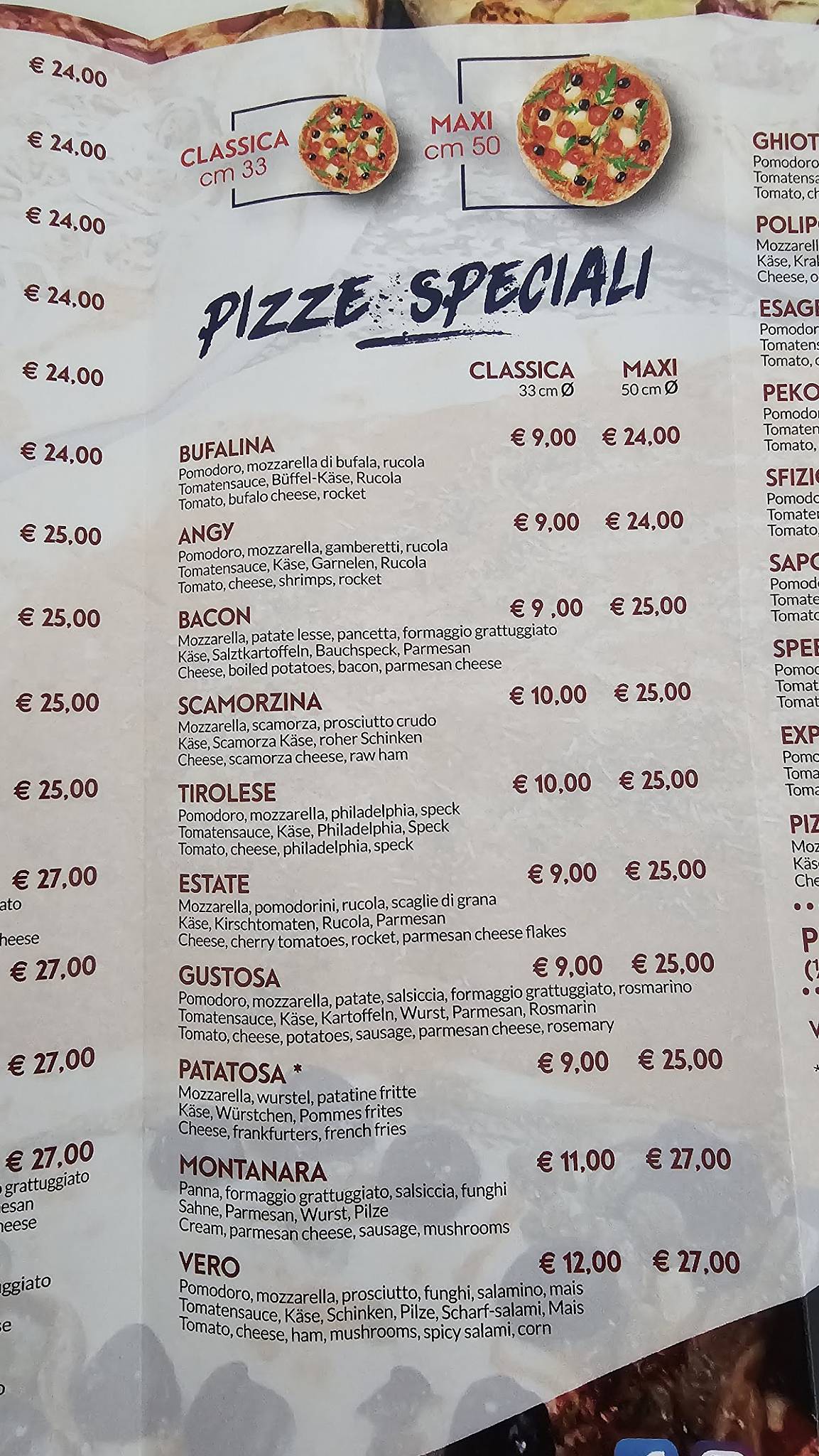 Menu di Pizza Express 