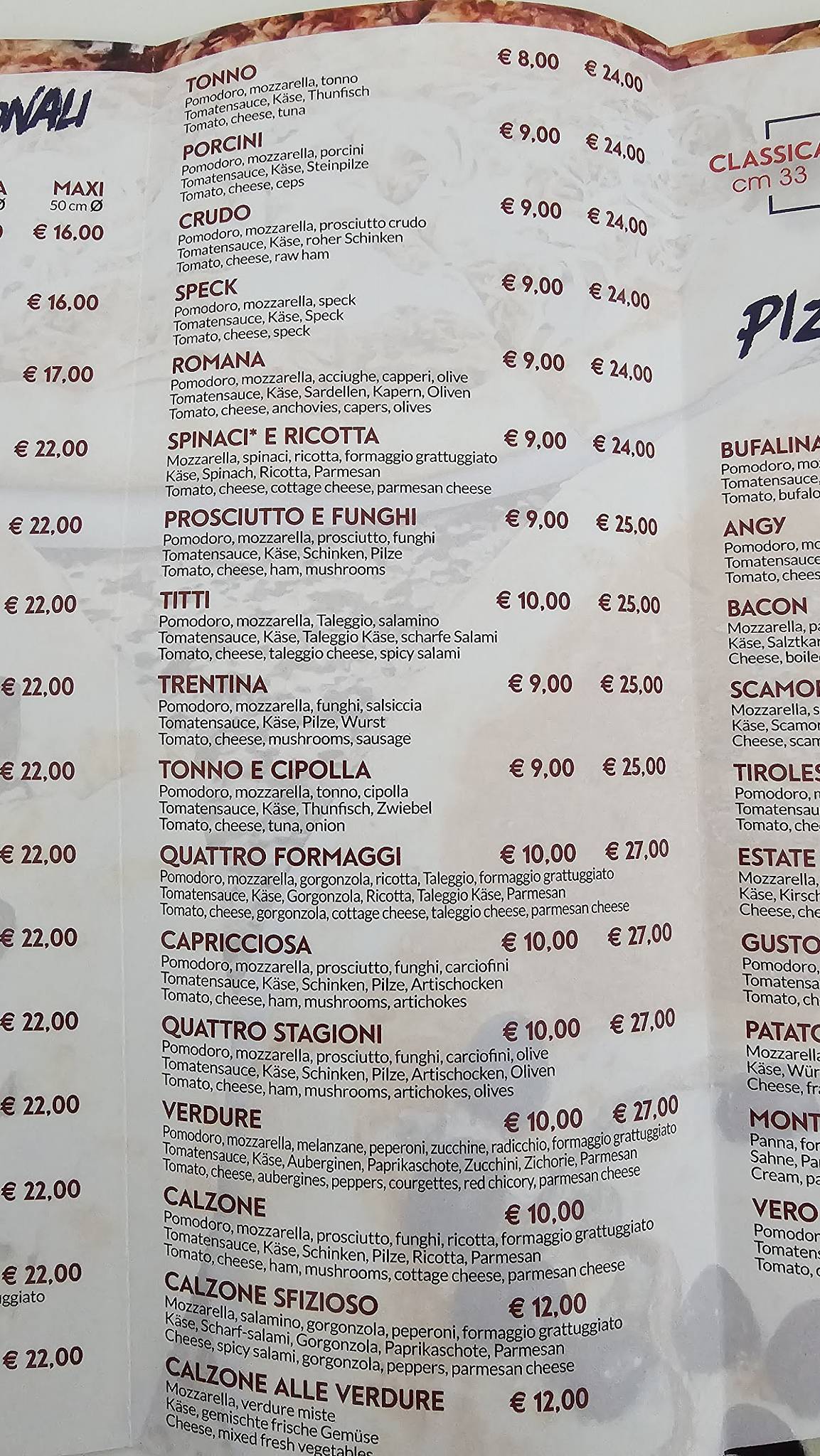 Menu di Pizza Express 