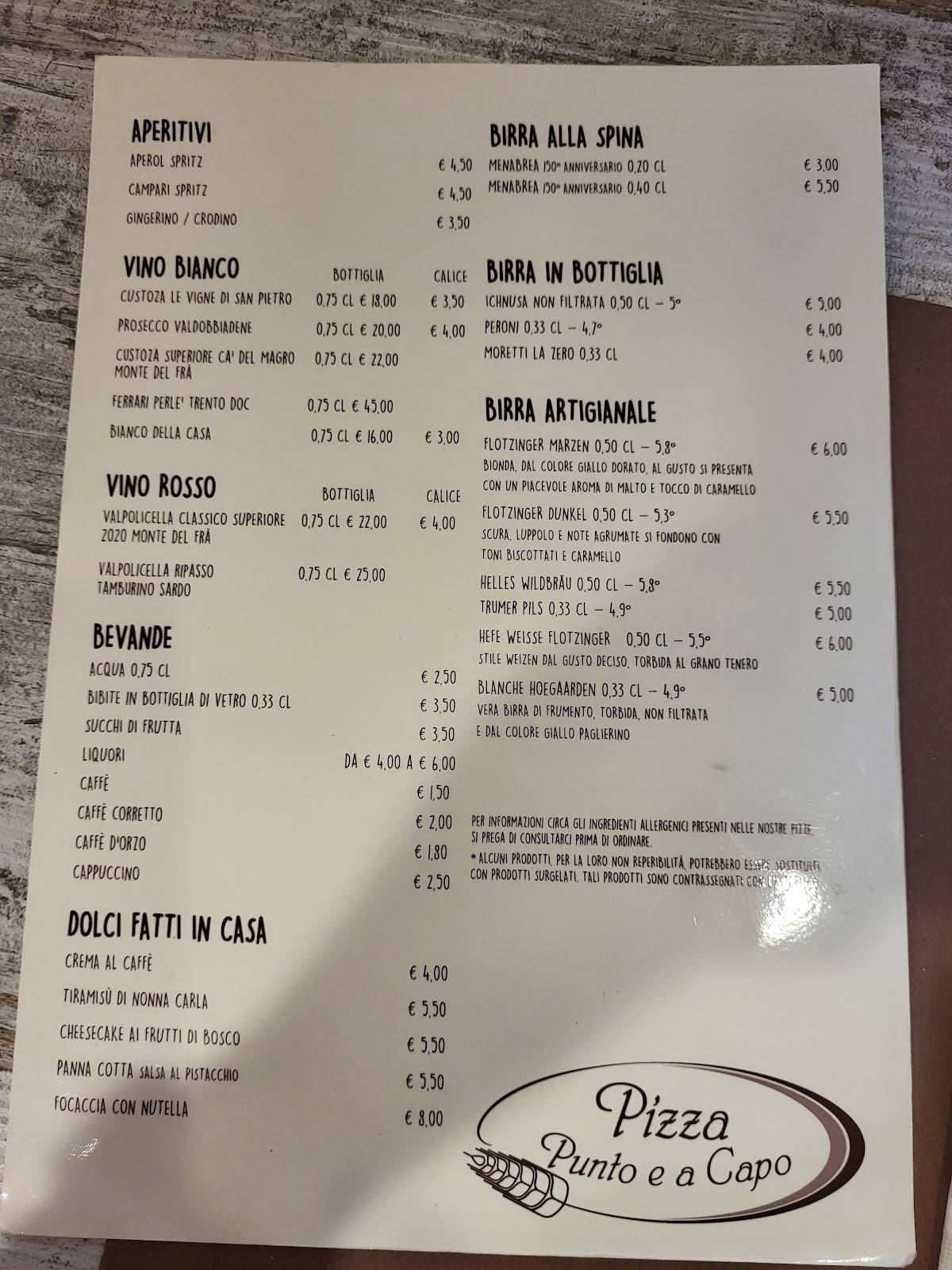 Menu di Pizza Punto E A Capo 