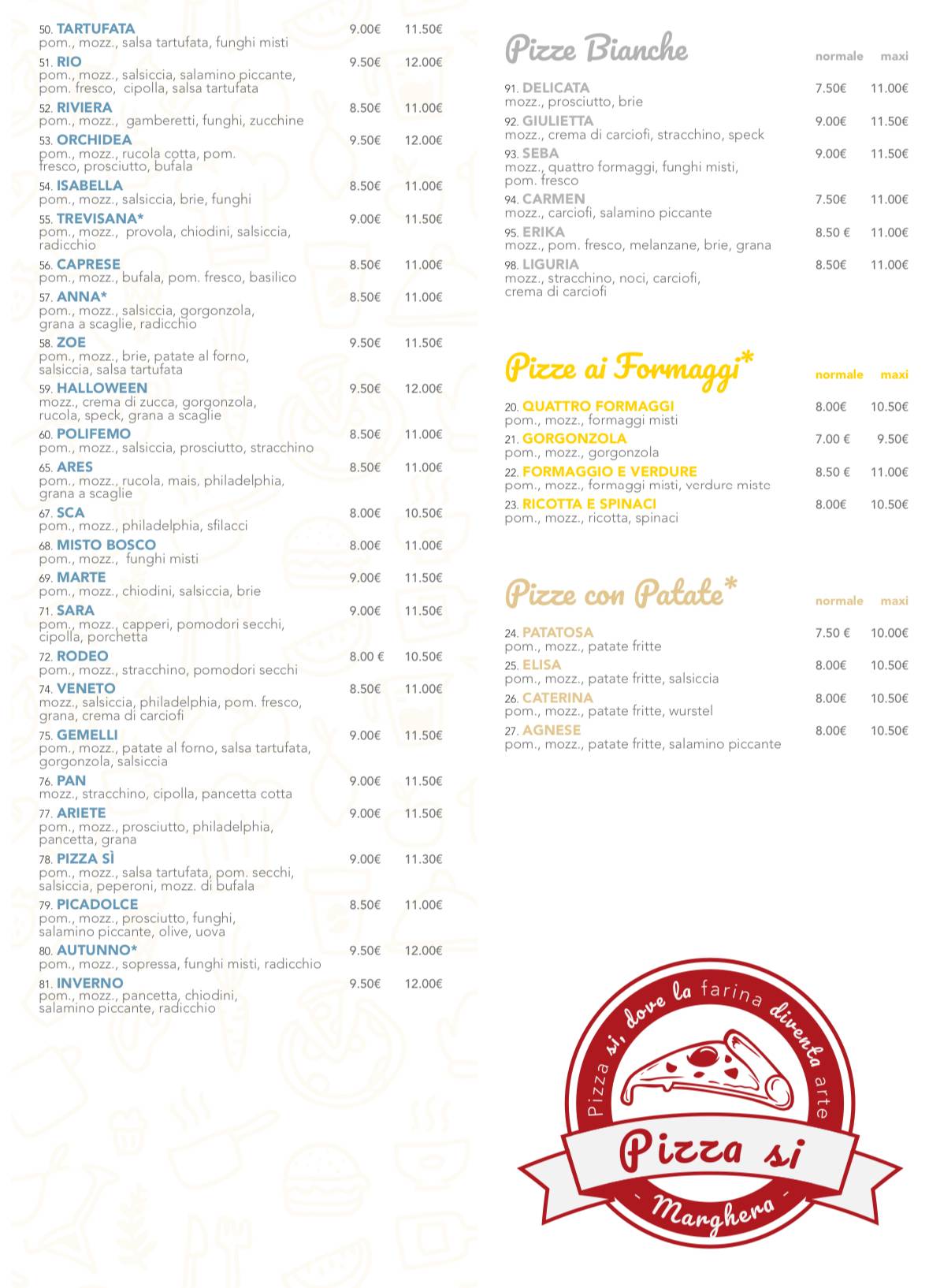 Menu di Pizza Si 