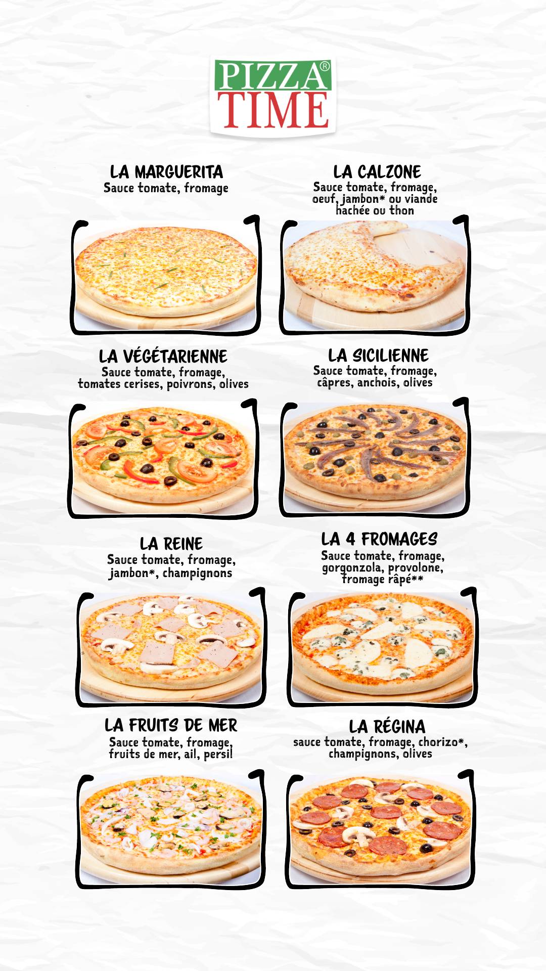 Menu de Pizza Time Chelles