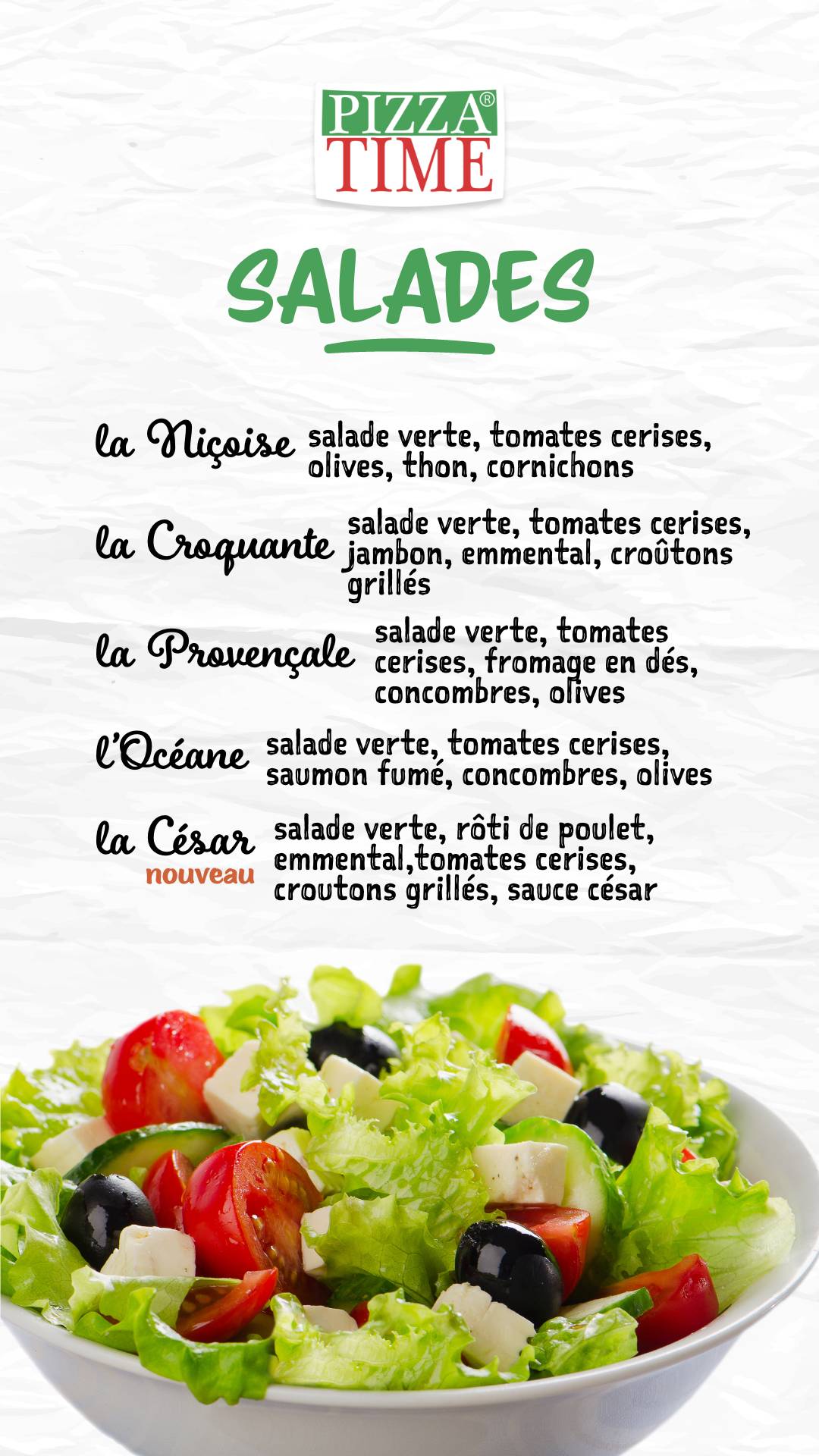 Menu de Pizza Time Chelles